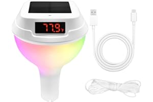 Homcoice Thermomètre Piscine Solaire avec batterie 2200mAh et port Type C, Thermomètre Flottant étanche IP68 avec corde remorquage, lumière ambiante RGB, surveillance précise de température eau