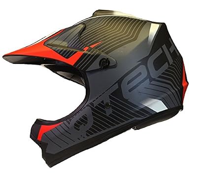 Qtech Casque de Moto pour Enfant Motocross Cross Off-Road Noir Mat ATV Quad - Rouge - S