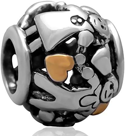 Soulbead Family Forever Charm with Golden Heart 925 Sterling Silver Beads Fit European Style Bracelet Bangle Jewelry for Mom Gifts