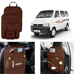 Oshotto Car Backseat Storage Organizer Phone Holder,Multi-Pocket for Bottles, Tissue Boxes,Kids Toy Storage and Great Travel Accessory Compatible with Maruti Suzuki Eeco/Versa (Set of 2) - Brown