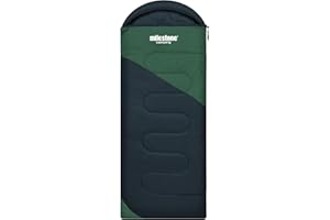 MILESTONE CAMPING Milestone Hooded Sleeping Bag / 3 Season Single Envelope Style / 250gsm Water Resistant with Carry Sack for Camping Outdoors / 220 x 80cm