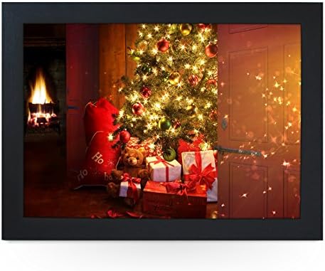 Portable Lap Desk Tray (Christmas Presents Under The Tree) Handmade Wooden Frame, Beanbag Cushioned Bottom | Computers, Laptops, Meals, Food | L0023 Black