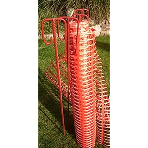 Set 4 Absperrhalter und 10 Meter Fangzaun, Absperrnetz, Maschenzaun, Bauzaun auf Rolle Kunststoff extrem Reissfest, 150 gr qm