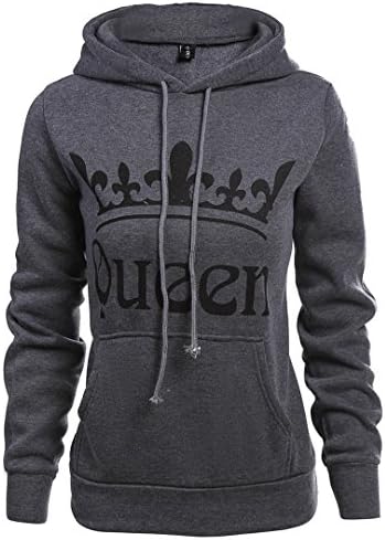 MAOSHANG Autumn Winter Knitted King Queen Letter Printed Couple Hoodies Hip Hop Street Wear Sweatshirts Women Hooded Pullover Tracksuits Queen for Women1 L