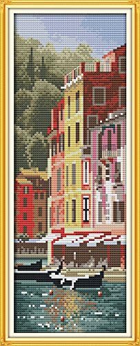 Chreey World-renowned Architecture Series - Italian Portofino Cross Stitch Fashion Crafts Home Art Decoration [16x38cm]