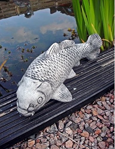 Steinfigur Koi Fisch Steinkoi Deko Garten Tier Tierfigur Gartenfiguren NEU 34cm grau / anthrazit Patiniert massiver Steinguss - 2