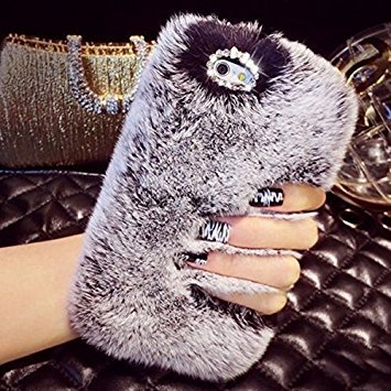 iPhone 5S/SE Case, FLOVEME [Imitation Rabbit Hair ] [Washable] [Adorable Case] [Ultra Soft ] Fluffy Villi Faux Fur Plush Protective Phone Cover,Cute Case for iPhone 5S/SE - grey