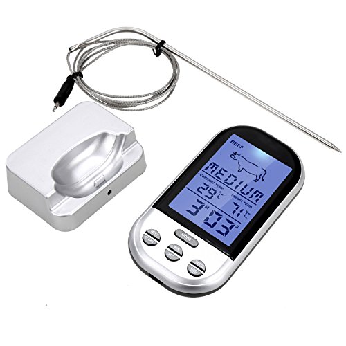 Homdox Wireless Bratenthermometer Digital, Zeitmesser Voreingestellten, Grillthermometer Fleischthermometer für Kochen BBQ Grill Steak Braten Barbecue Lebensmittel Großes LCD-Display Silber - 6
