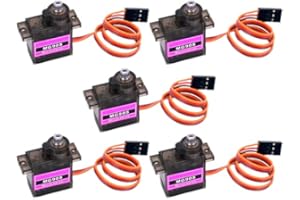 VUNIVERSUM Lot de 5 mini servomoteurs MG90S - 100 % métal - Avec fiche JR - 25 cm - Câble 22 AWG - Pour drone RC Copter DIY