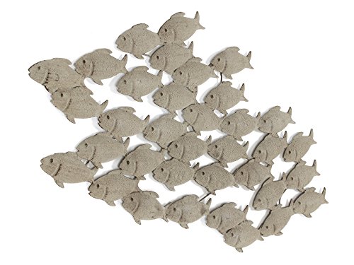 Wandbild, Wanddekoration Fischschwarm in silber aus Eisen, ca. 97 cm x 53 cm - 3