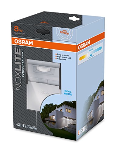 OSRAM LED-Spot /Noxlite / Außenlampe / Außenstrahler 60° schwenkbar und 70 ° kippbar /Bewegungsmelder / Dämmerungssensor / weiß / kaltweiß – 6000K - 3