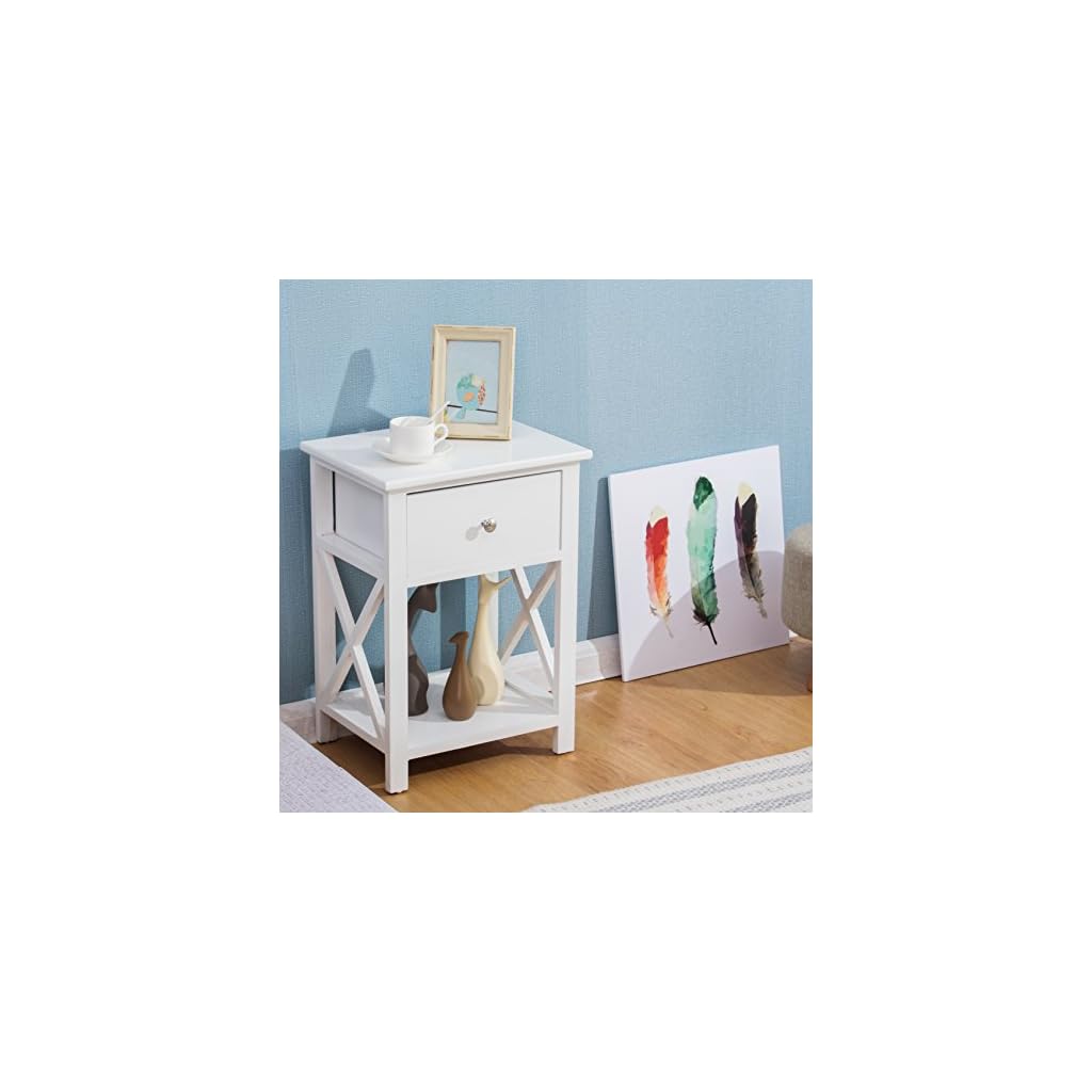 Cherry Tree Furniture Wood White Bedside Table With Drawer