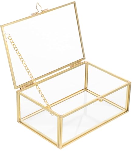 Holibanna Organisateur Bijoux Cube Verre Doré - Boîte Affichage Anneau Rétro Suspendu Vintage