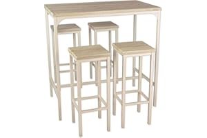 YELLOO Mod. RICCIONE Set de Mesa de Cocina Bar y 4 TABURETES Color Beige 110 cm x 66 cm x 110 cm Altura