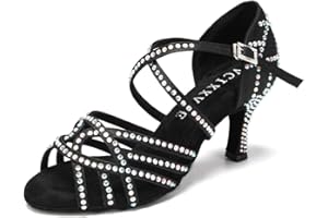 VCIXXVCE Zapatos de Baile Mujer Latino Salsa Tango Moderna Bachata con pedrería Estándar de Zapatos de Baile Latino Satén