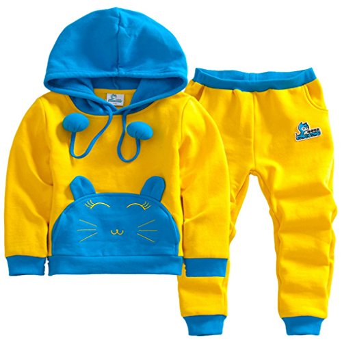Happy Cherry 2pcs Baby Boy Girl Kids Cartoon Color Matching Top+pants Casual Fashion Sport Pullover Outfit Clothing Size 130 - Yellow