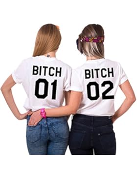Best Friends Passende Kurzarm Shirt Für 2 Damen mit Lustige Aufdruck BITCH Sisters von Ziwater