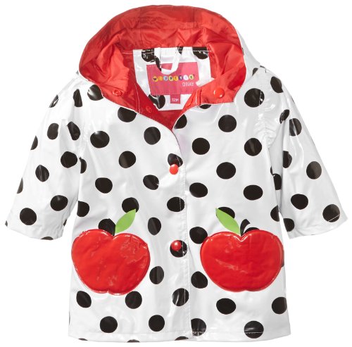 Wippette Baby Girls Infant Waterproof Hooded Polka Dots Raincoat Jacket, White, 12 Months