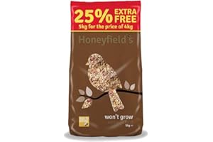 HONEYFIELD'S Honeyfields Wont Grow Wild Bird Food, 5Kg, Ideal For Patio areas where uneaten seeds won't Germinate, Suitable for Ground Feeding & Bird Tables,package may vary