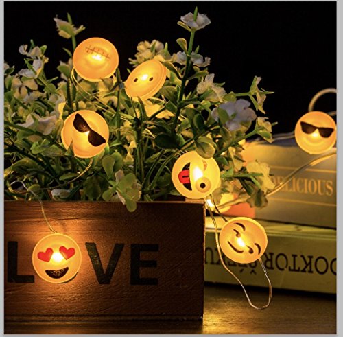 Preisvergleich Produktbild Emoji Exklusiv Lichterketten, Batteriebetrieben, Emoticon Lichterketten mit Timer-Steuerung - Perfekt für Geburtstagsfeier, Inneneinrichtungen und Geschenke für Kinder, 20 LED (7.2ft Warm White)