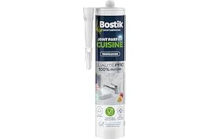 Bostik Mastic d’Étanchéité Joint Parfait Cuisine – Jointe Tous Matériaux – Sans Odeur – Traité Anti-Moisissures – Certifié Contact Alimentaire - Formule 100% Silicone – Couleur : Transparent – 280 ml