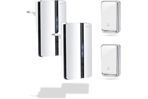 ‎BELL4U Bell4U Funkklingel 2 Empfängern - Kabellos Türklingel - Klingel Haustür aussen wasserdicht - Batterielos - 2 Sender - Blinkende led - 4 Lautstärkestufen - 52 Klingeltönen - Weiß