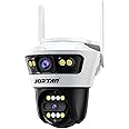 JORTAN 6MP 2-in-1 Dual Camera Smart Wifi Security Camera 12V/2A HD Outdoor PTZ Cam Horizontal and Up Down Rotation with Person/Vehicle Detection & Color Night Vision & Spotlight Siren & Two Way Audio