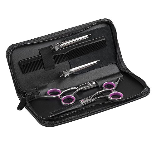 Haarscheren set ,ELFINA 2 set Salon professionelle Friseur Haare schneiden dünner Haarschere und scharf Friseurschere 6 Zoll Rosa - 3