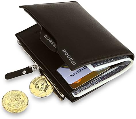 MPTECK @ Brown PU Leather Wallet for men with coin pocket and removable card holder for identity card, Driving license, Credit card