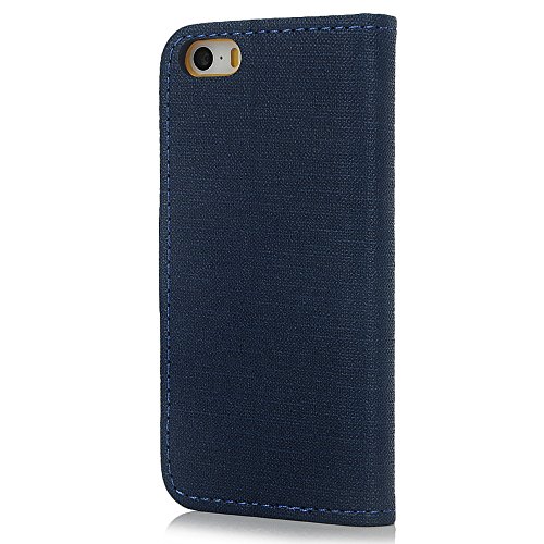 iPhone SE Case,iPhone 5 & 5S Case, YOKIRIN Premium Soft PU Leather Notebook Wallet Cover Case with [Kickstand] Credit Card ID Slot Holder Magnetic Closure Design Folio Flip Protective Slim Skin Cover for iPhone SE & 5 & 5S, Navy Blue