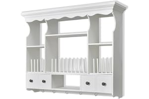 vidaXL Premium Wooden Kitchen Wall Cabinet - Multi-purpose Storage - Vintage White - Spacious Drawers and Shelves - Solid Wood Frame, Iron Handles