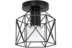 Artpad Vintage Loft Jaula de hierro negro Lámpara de techo LED 5W Luz de metal nórdico con luz blanca para cocina Dormitorio Balcón Barra de pasillo E27 Luminaria de techo geométrica