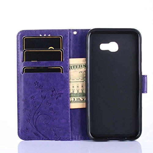 Samsung Galaxy A5 ( 2017 ) Hülle, Samsung Galaxy A5 ( 2017 ) Schutzhülle, Alfort 3 in 1 Lederhülle Fashion Design Premium PU Leder Hohe Qualität Tasche Case Cover Kasten Abdeckung Wallet für Samsung Galaxy A5 ( 2017 ) 5.2″ Smartphone Funktion Standfunktion Unterstützte Telefone und Magnetverschluss mit Schmetterling ( Dunkles Violet ) + Alfort Schwarz Stylus Pen - 5