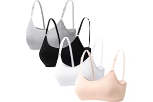 HORNICE Pacco a 4 Reggiseno Sportivo per Ragazze Intimo in Cotone Tinta Unita Imbottitura Fissa e Spallacci Regolabili, Adatto per Bambini di età Compresa tra 10-18 Anni