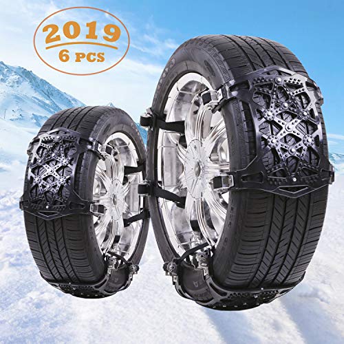Qisiewell Catena da Neve, Catene Anti-Slittamento per Automobile Universale Trazione per Qualsiasi Pneumatico con Grandezza Compresa fra 165mm-275mm, Kit di 6 Nero