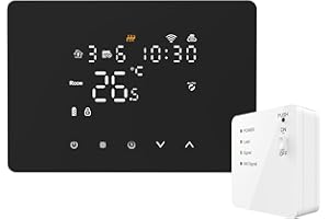 Domos - Termostato Inalámbrico WiFi Inteligente para Caldera y calefacción | Pantalla LED táctil, WiFi, programable, Control Remoto por App y Voz. Color Negro