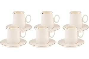 Karaca Snow Set of 6 Coffee Cups, Espresso Cup and Saucer Set, Mocha Cup, Turkish Coffee Cup, 12 Pieces, Traditional Turkish Pattern Capacity