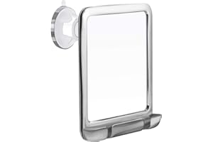 MIRRORVANA Lusterko prysznicowe do golenia z uchwytem na golarkę, silne ssanie i obracanie o 360°, nietłukące i przeciwmgielne, 20 cm x 18 cm, chromowane