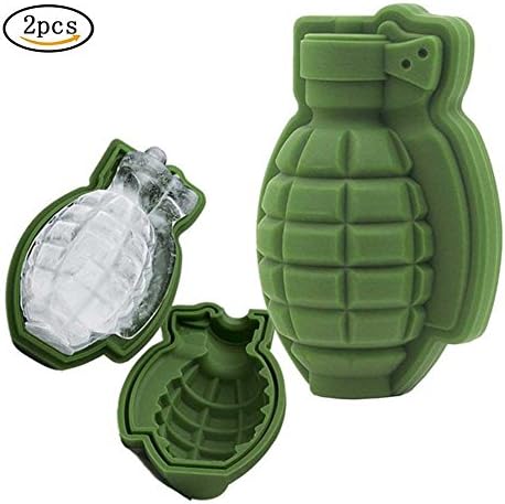 Homemade 3D Ice Cube Mold Grenade Silicone Mold Maker Bar Party Silicone Trays Chocolate Mold Ice Cream Tools Whiskey Ice and Cocktails (Grenade 2pcs)