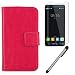 Produktbild Gukas 3in1 Zubehör Set PU Leder Hülle Für Cubot Cheetah 2 5.5" Panzerglas Gehärtetem Schutzglas Hartglas Glas Folie Lederhülle Handyhülle Tasche Handy Case Cover Etui Flip Brieftasche Schutz Protektiv Skin Rosa Design mit Kapazitive Schirm Stift Touch Pen Stylus