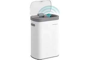 SONGMICS Rörelsesensor kökskorg, 13 gallon (50 L) automatisk papperskorg, våg eller beröring för att öppna, mjukt stängande lock, stål, inkluderar 15 påsar, vit LTB640WZ02