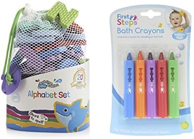 Bath Foam Alphabet Letters &amp; Bath Crayons Set Includes 65 Lowercase Letters In Handy Net Storage Bag &amp; 5 Colourful Skin Safe Bath Crayons Educational &amp; Fun!