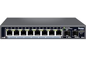 Davuaz 10-Port 2.5G Ethernet Switch, 8 x 2.5G RJ45 Ports, 2X 10G SFP+ Optical Ports, Compatible avec 100/1000/2500Mbps Network Switches, Metal Fanless, Plug and Play, Suit pour Wireless AP, NAS, PC