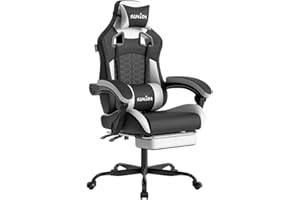 SUKIDA Gaming Stuhl, Ergonomischer Gaming-Stuhl mit Fußstütze, Racing Gaming Chair Kopfstütze Verstellbarer Computerstuhl Höhenverstellbar Lendenwirbelstütze für Homeoffice und Gaming Schwarz