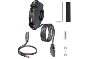 URAQT 48W USB C Steckdose 12V Motorrad Ladegerät, Moto Telefon Ladegerät, QC3.0 USB-A und Typ-C Wasserdichter IP65 für 12V/ 24V Motorrad Boot Beachbikes, kompatibel Telefone Tablets Digitalkameras GPS