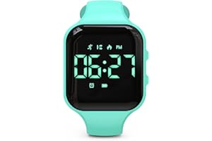 Focwony Non-bluetooth Led Fitness tracker watch,Digital Pedometer watch,with Step Counting/Distance/Calories/Stopwatch/Alarm Clock, Great Gift for Kids Teens Girls Boys Xmas (Square - green)