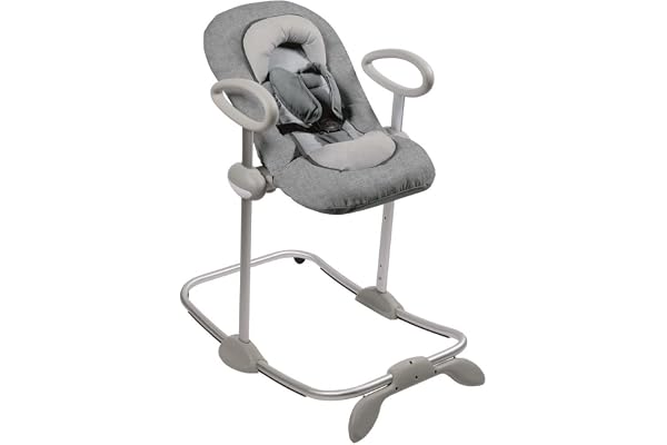 BÉABA, Transat Up and Down III, Transat Réglable en Hauteur, Unisexe pour Bébé et Enfants, 3 Positions d'Inclinaison, Harnais Sécurité 5 Points, Réducteur de Naissance, Gris Chiné