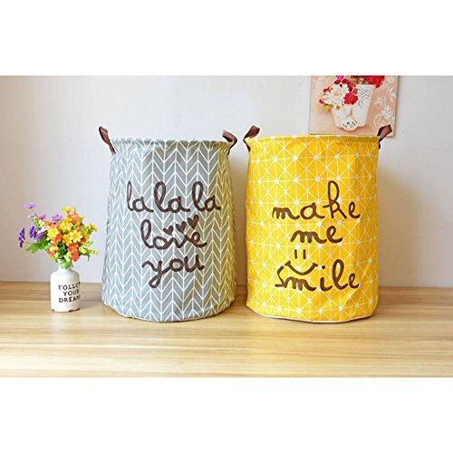 gossipboy Cute groß rund Leinen & Baumwolle Stoff Wäschekorb, zusammenklappbar Korb Kleidung Organizer Storage Bin Tasche 48,3 x 38,1 cm Star Pferd grau - 4