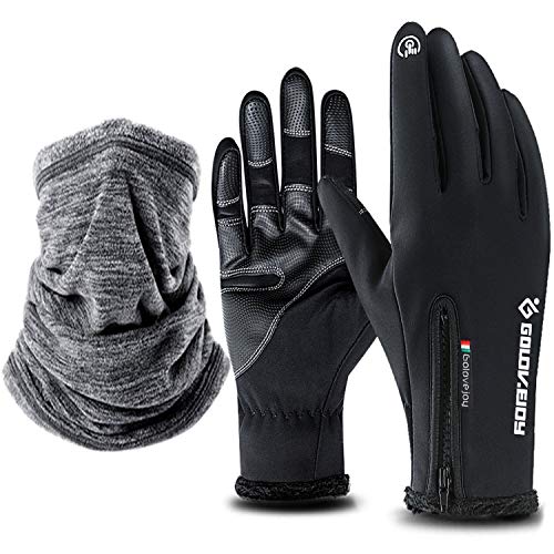 JAANY Gants Sport Homme Gant Hiver pour Extérieur Compatibles Écran Tactile Gants de Vélo Coupe-Vent Imperméable et Cache Cou Tube Écharpe Femme Homme