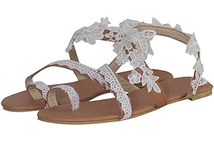 LUCKLY Sandales Plates d'été Femme Bohême Bout Ouvert en Sexy Dentelle Fleur Flip Flop Talon Basse Léger Pantoufles Chaussures Mules Tongs avec Boucle à L'orteil Elégant de Vacances Plage